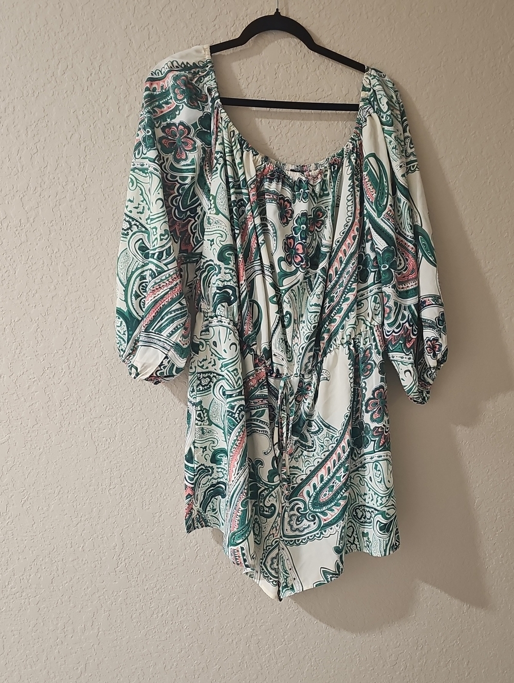 Green And Pink Paisley Print Romper